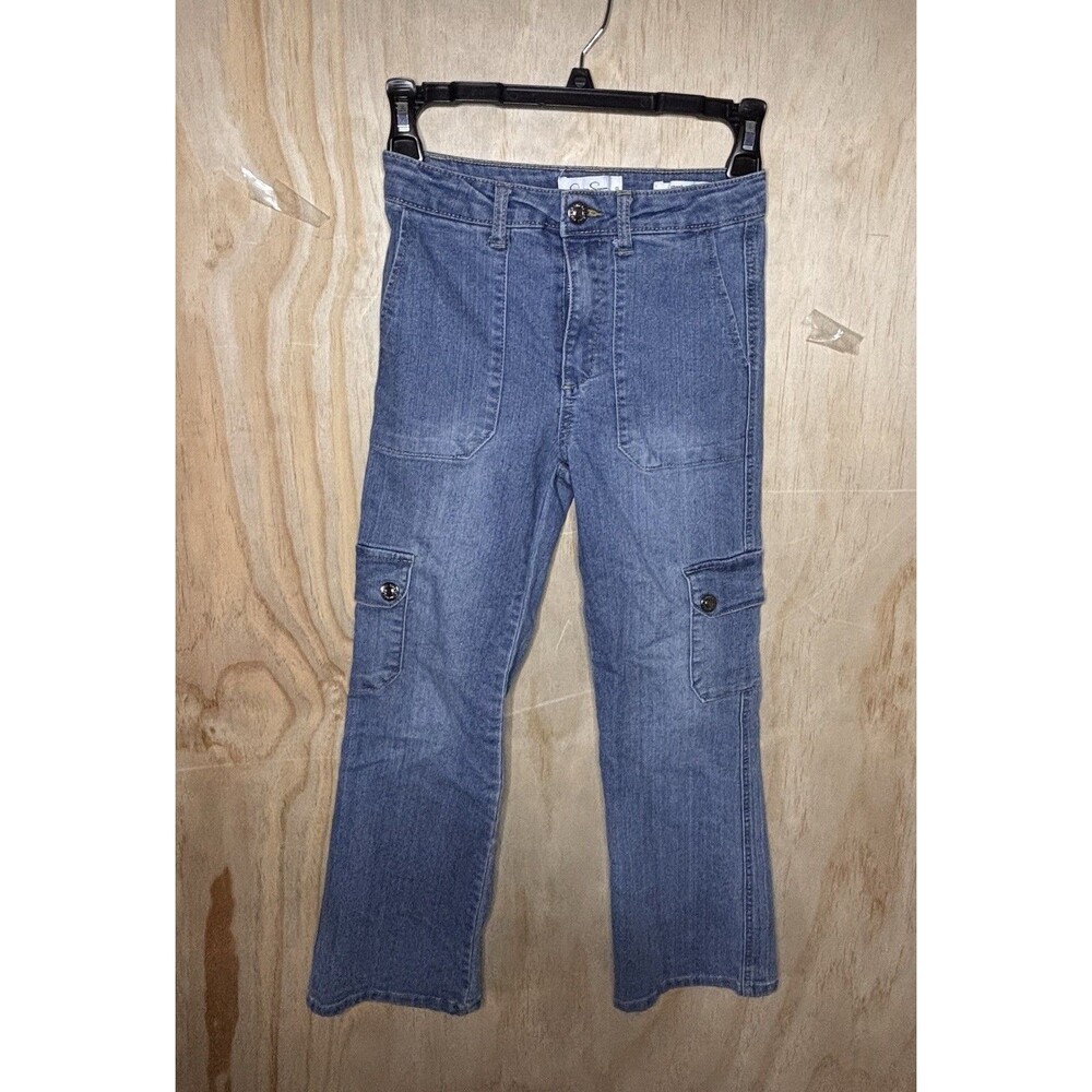 Jessica Simpson Girl’s Bootcut Blue Denim Jeans Cargo Pockets Size 10